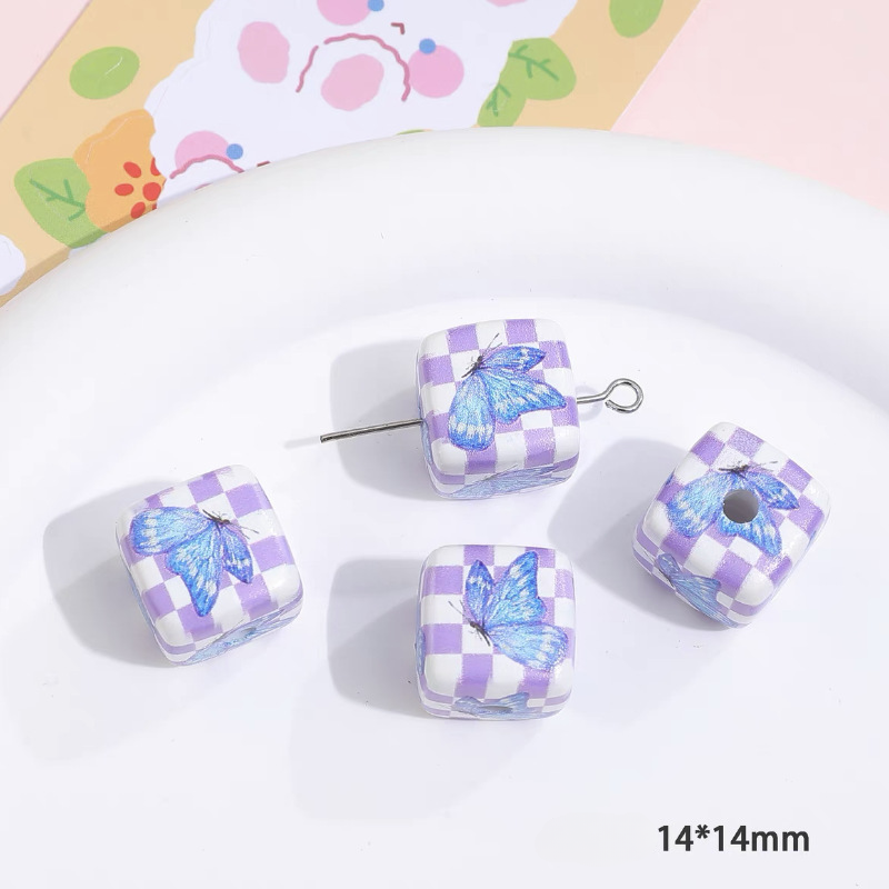 Wholesale 5pcs/pack Checkerboard Tulip Flowers Butterfly Heart Square String Beads